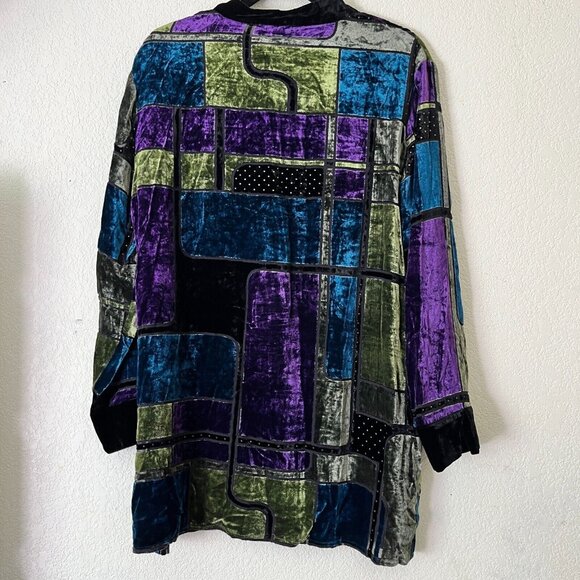 Lutar Womens Medium Purple Black Silk Blend Patchwork Velvet Tunic Shirt/Jacket - Picture 2 of 8